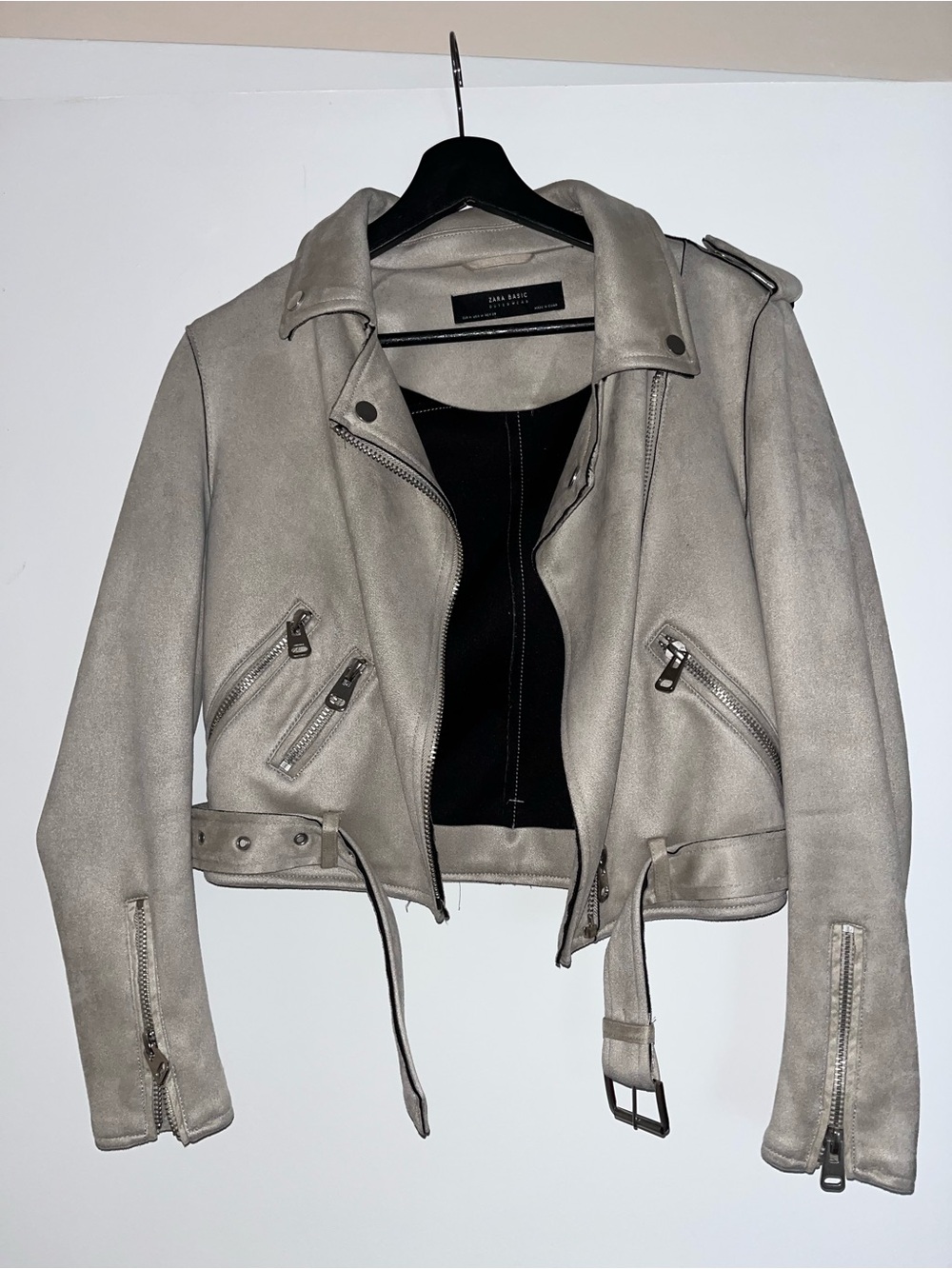 Zara Gray Suede Biker Jacket